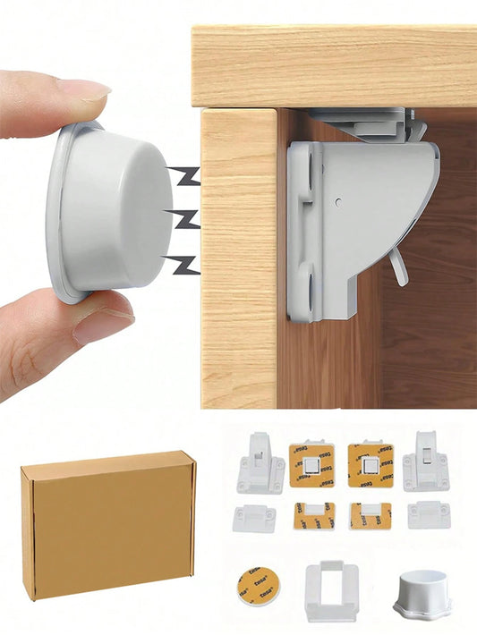 Magnetic Lock Household Multi-Function (4 Sets Of Locks + 1 Set Of Keys) Including Installation Aid Invisible Lock Drawer Cabinet Door Kitchen Cabinet Side-By-Side Door Lock