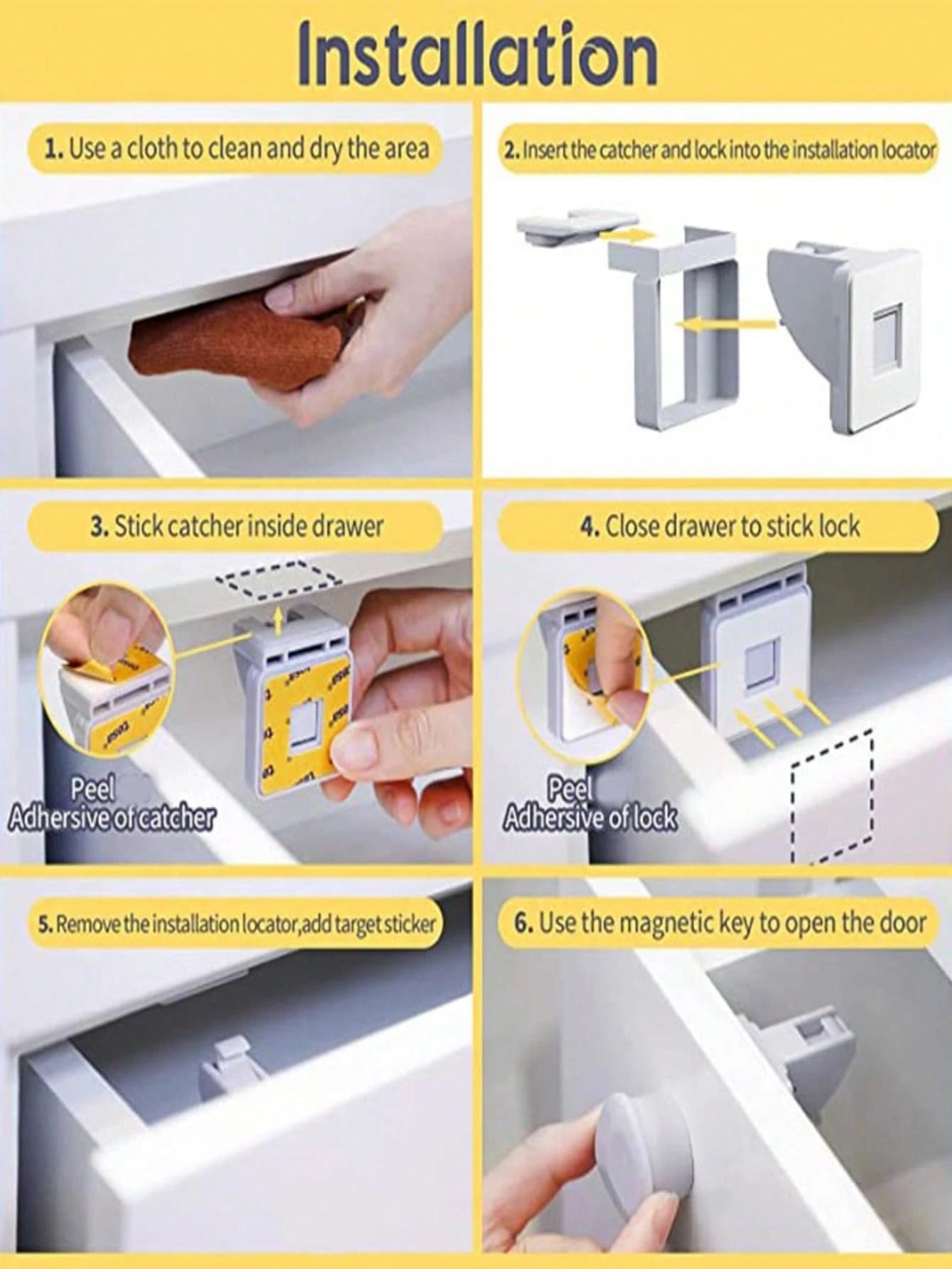 Magnetic Lock Household Multi-Function (4 Sets Of Locks + 1 Set Of Keys) Including Installation Aid Invisible Lock Drawer Cabinet Door Kitchen Cabinet Side-By-Side Door Lock
