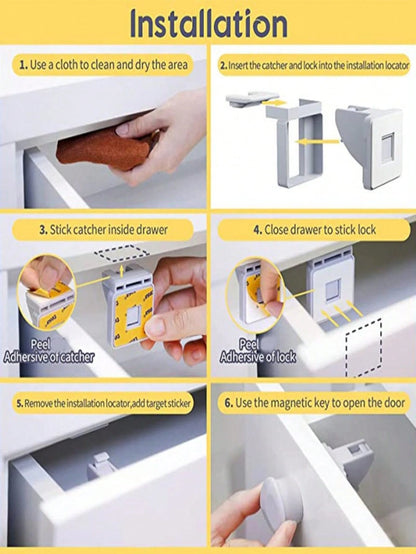 Magnetic Lock Household Multi-Function (4 Sets Of Locks + 1 Set Of Keys) Including Installation Aid Invisible Lock Drawer Cabinet Door Kitchen Cabinet Side-By-Side Door Lock