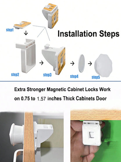 Magnetic Lock Household Multi-Function (4 Sets Of Locks + 1 Set Of Keys) Including Installation Aid Invisible Lock Drawer Cabinet Door Kitchen Cabinet Side-By-Side Door Lock
