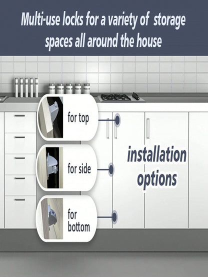 Magnetic Lock Household Multi-Function (4 Sets Of Locks + 1 Set Of Keys) Including Installation Aid Invisible Lock Drawer Cabinet Door Kitchen Cabinet Side-By-Side Door Lock