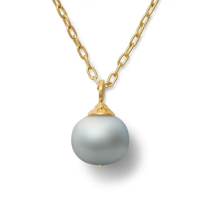 Mama Pebble Pearl Pendant Necklace Grey