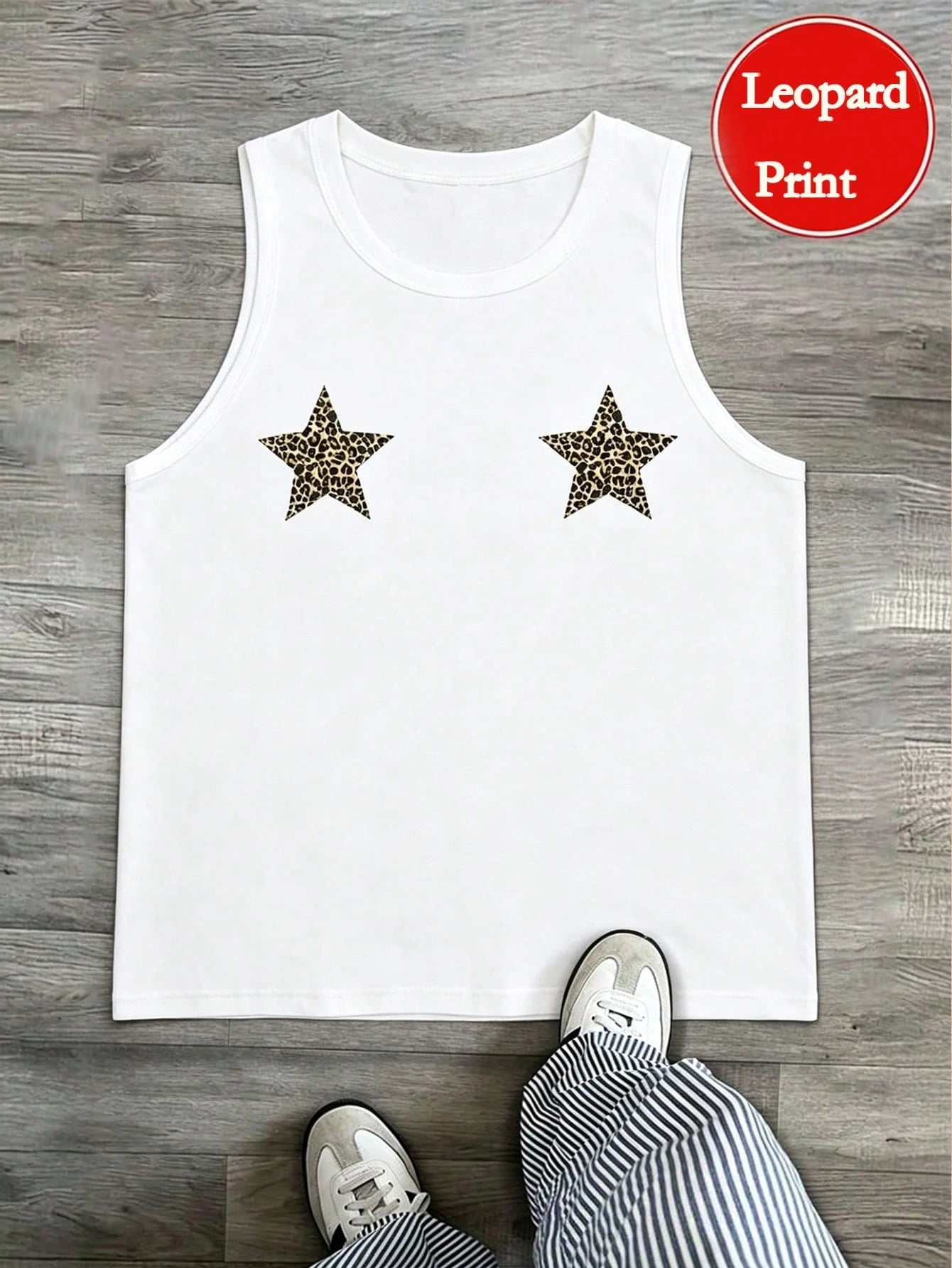 Manfinity Dauomo Men's Star & Leopard Print Sleeveless Tank Top Star Tops Star Tshirt Star Tank Top Gym Vests For Men Tanktops For Men