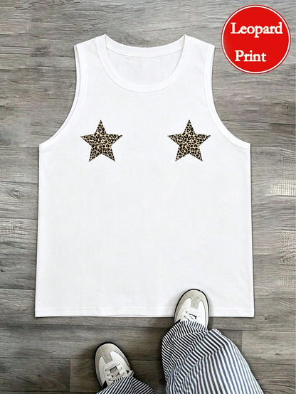 Manfinity Dauomo Men's Star & Leopard Print Sleeveless Tank Top Star Tops Star Tshirt Star Tank Top Gym Vests For Men Tanktops For Men