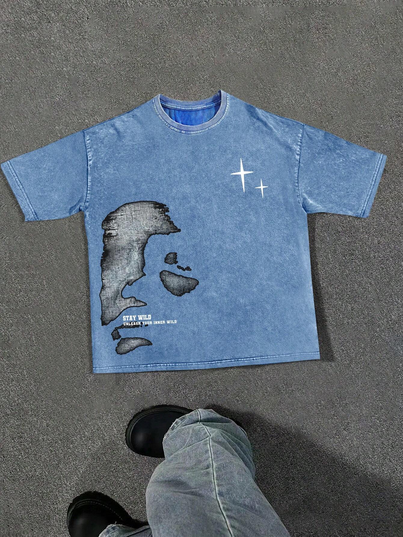 Manfinity EMRG Men Crew Neck Graphic Print Short Sleeve Casual T-Shirt, For Going Out, Boyfriend Gift
