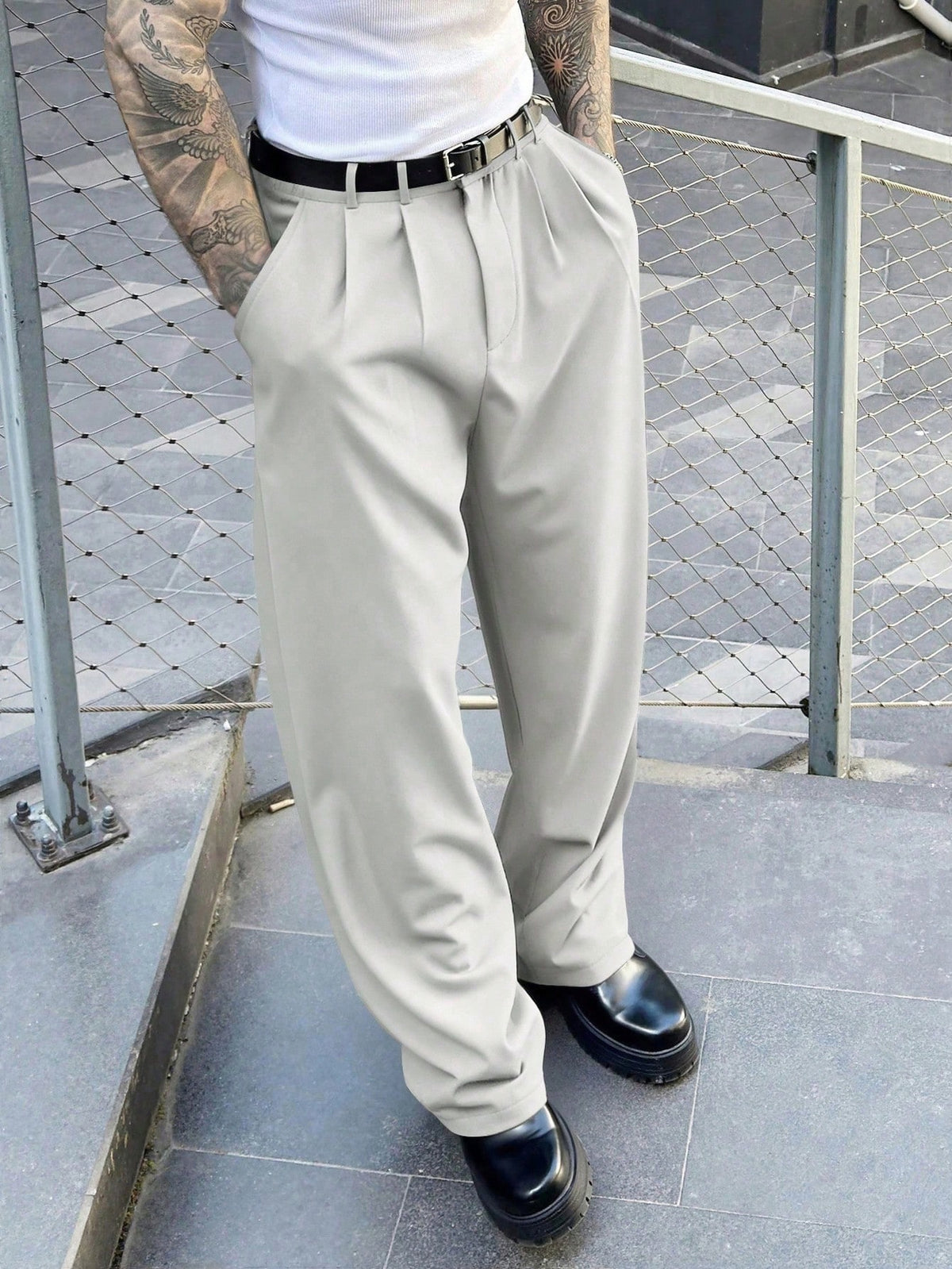 Manfinity Homme Men Plus Size Black Suit Pants, Casual Versatile Straight-Leg Trousers, Ceremony, Formal