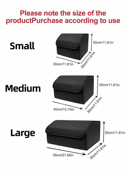 Matte Black Leather Foldable Car Storage Box With Removable Divider, Flexible Compartment Organization For Tools And Sundries, Thick Wear-Resistant Easy-To-Clean, Portable Handle Design, Dual-Use For