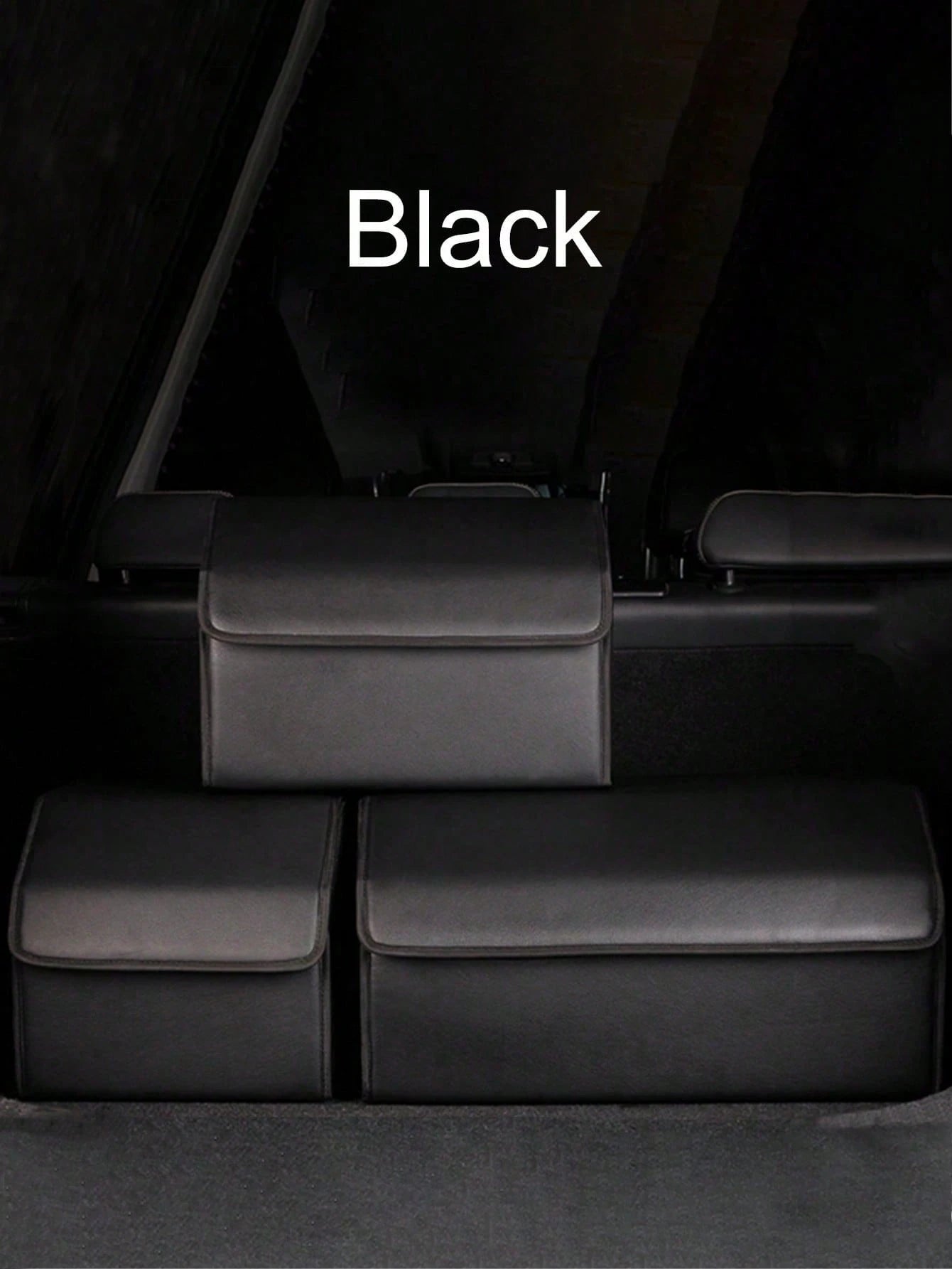 Matte Black Leather Foldable Car Storage Box With Removable Divider, Flexible Compartment Organization For Tools And Sundries, Thick Wear-Resistant Easy-To-Clean, Portable Handle Design, Dual-Use For