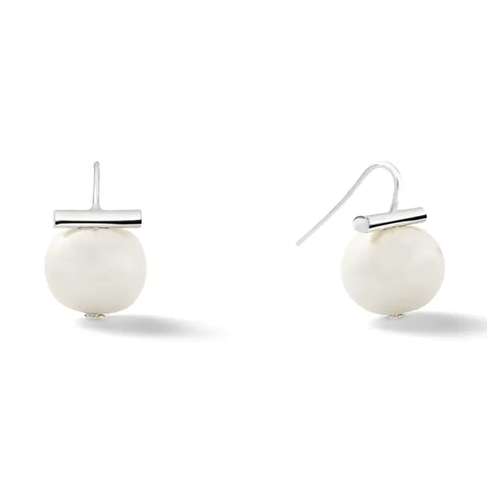 Medium Pebble Pearl Sterling Silver Earrings White