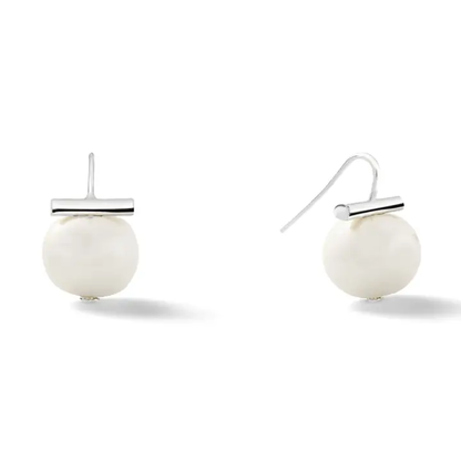 Medium Pebble Pearl Sterling Silver Earrings White