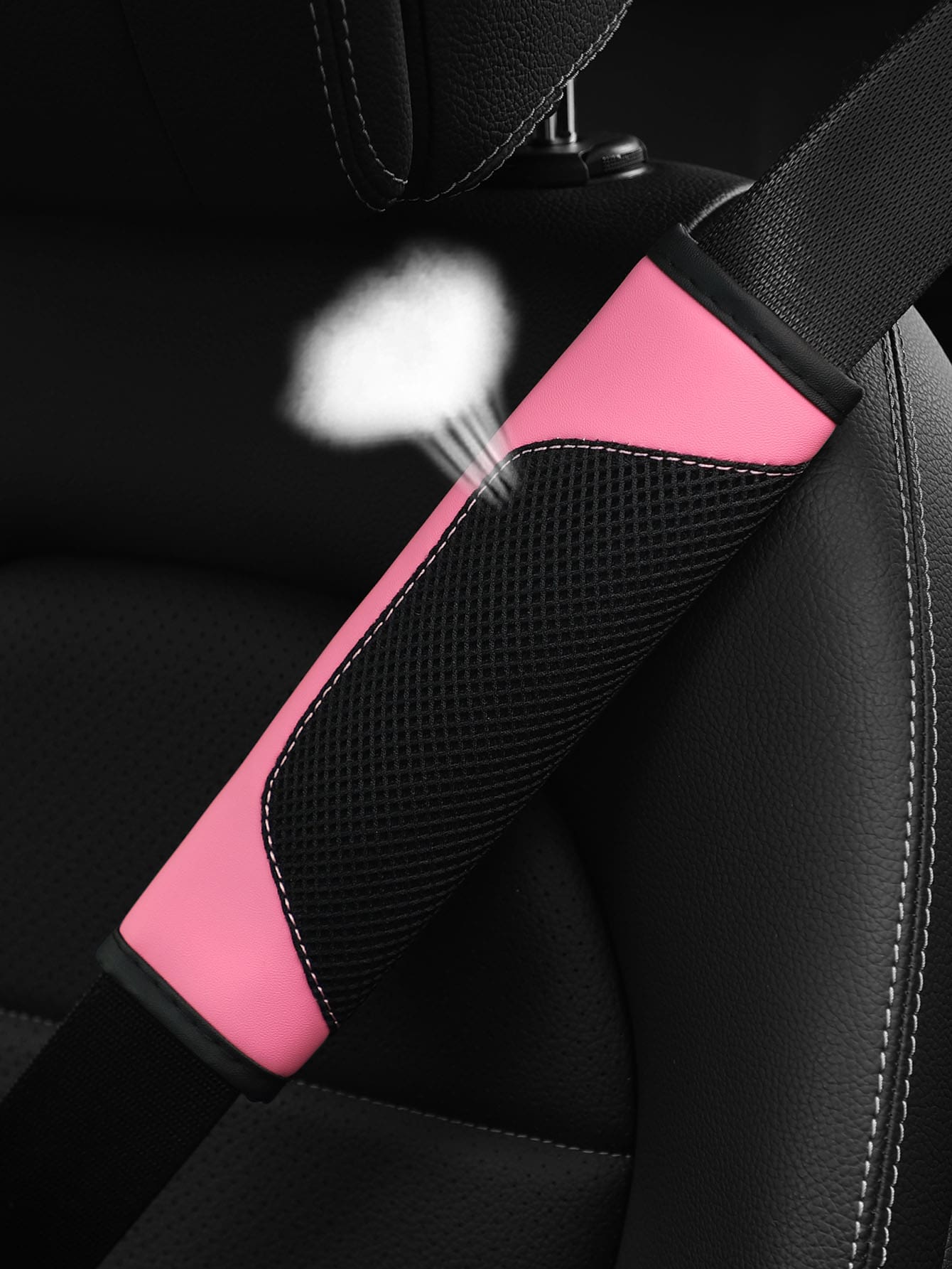 MEIKAXIU 1pc 3d Breathable Skin-Friendly Pu Leather Seat Belt Cover, Pressure Relief And Comfortable, Automotive Product For Women,Car Accessories