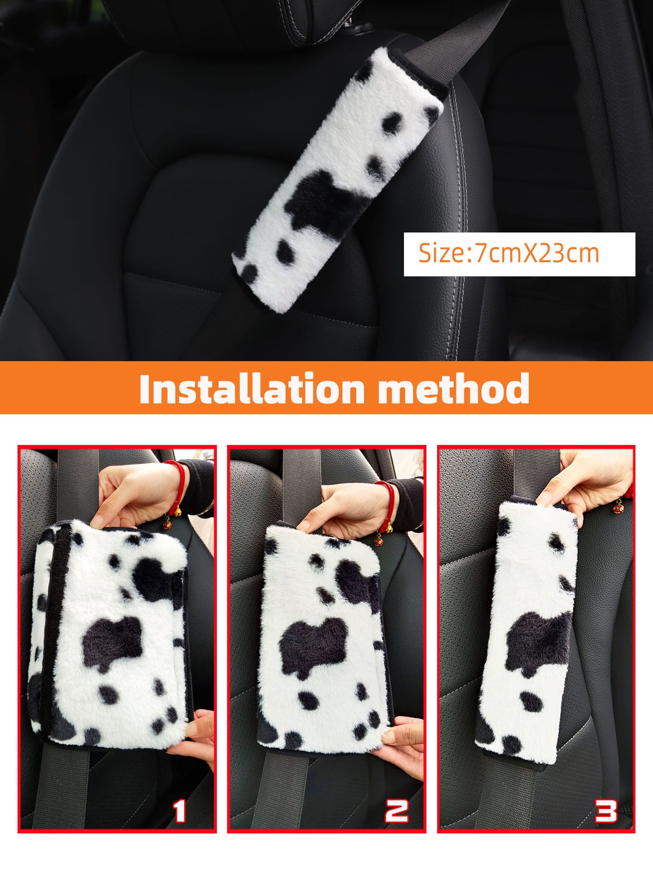 MEIKAXIU 1pc Cow Plush Car Seat Belt Cover Shoulder Pad Decoration,Car Accessories