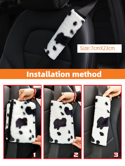 MEIKAXIU 1pc Cow Plush Car Seat Belt Cover Shoulder Pad Decoration,Car Accessories