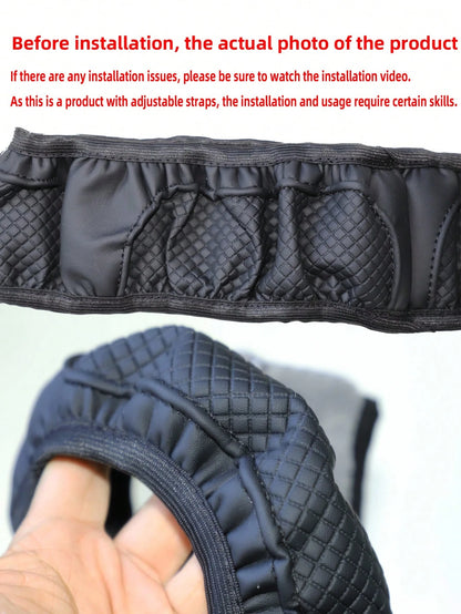 MEIKAXIU 1pc Leather 3d Embossed Car Steering Wheel Cover Without Inner Ring, Comfortable & Soft, Fits 14.5-15 Inch Car Accessories