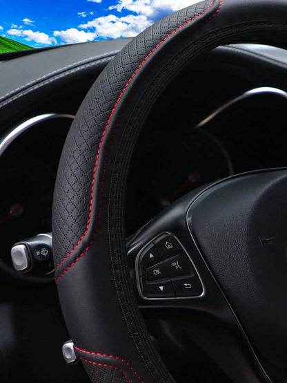 MEIKAXIU 1pc Leather 3d Embossed Car Steering Wheel Cover Without Inner Ring, Comfortable & Soft, Fits 14.5-15 Inch Car Accessories