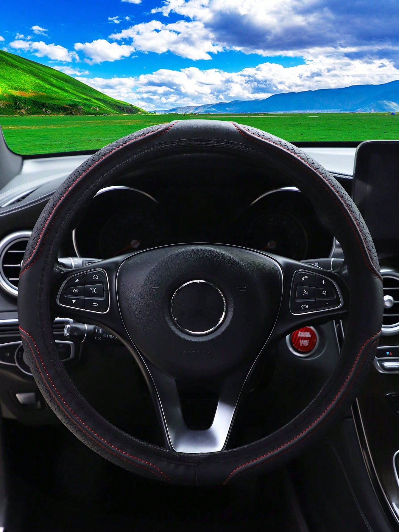 MEIKAXIU 1pc Leather 3d Embossed Car Steering Wheel Cover Without Inner Ring, Comfortable & Soft, Fits 14.5-15 Inch Car Accessories