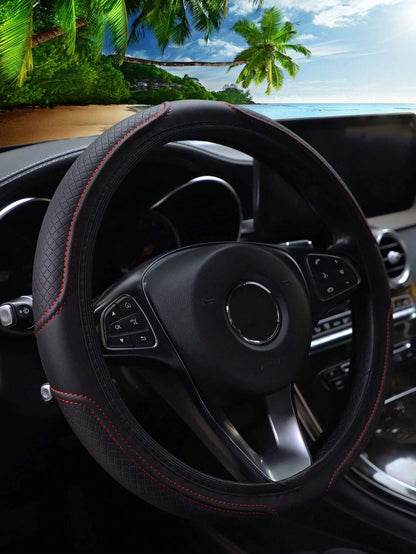 MEIKAXIU 1pc Leather 3d Embossed Car Steering Wheel Cover Without Inner Ring, Comfortable & Soft, Fits 14.5-15 Inch Car Accessories