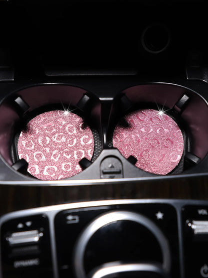MEIKAXIU 2pcs Leopard Print Car Coaster
