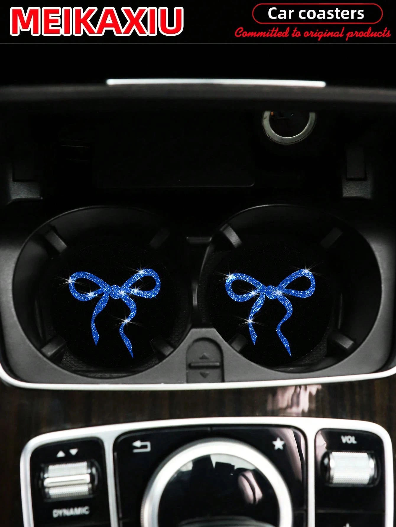MEIKAXIU 2pcs Lovely Bow Sequin Sparkling Fabric Cup Mats, Car Water Cup Coasters, Car Interior Accessories, For Women