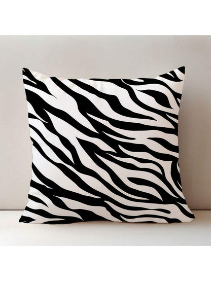 MEMNUN 1pc/2pcs Black Zebra Print Pattern Pillow Cover [Single-Sided Printing] 17.7*17.7in(45*45cm)/19.69*19.69in(50*50cm)/15.75*15.75in(40*40cm)] Home Bed Headrest Sofa Cushion Polyester Windowsill P