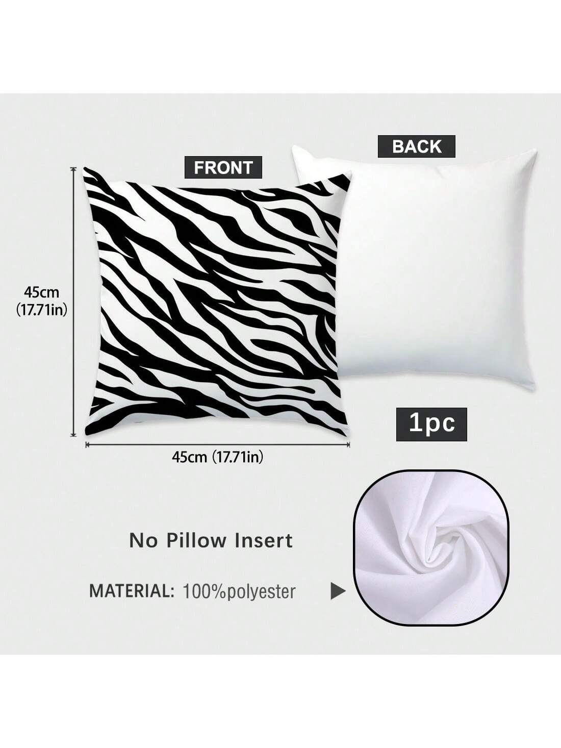 MEMNUN 1pc/2pcs Black Zebra Print Pattern Pillow Cover [Single-Sided Printing] 17.7*17.7in(45*45cm)/19.69*19.69in(50*50cm)/15.75*15.75in(40*40cm)] Home Bed Headrest Sofa Cushion Polyester Windowsill P