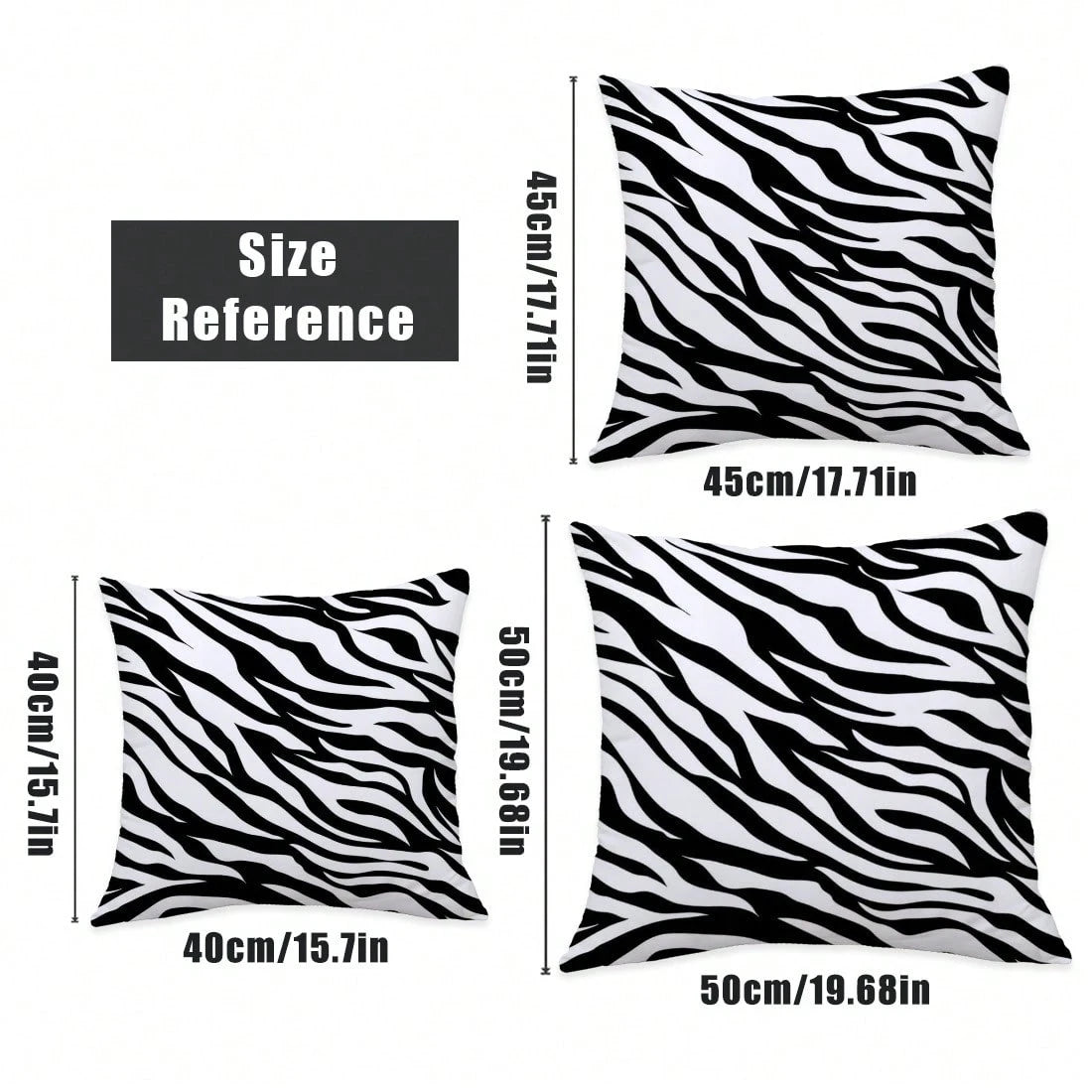MEMNUN 1pc/2pcs Black Zebra Print Pattern Pillow Cover [Single-Sided Printing] 17.7*17.7in(45*45cm)/19.69*19.69in(50*50cm)/15.75*15.75in(40*40cm)] Home Bed Headrest Sofa Cushion Polyester Windowsill P