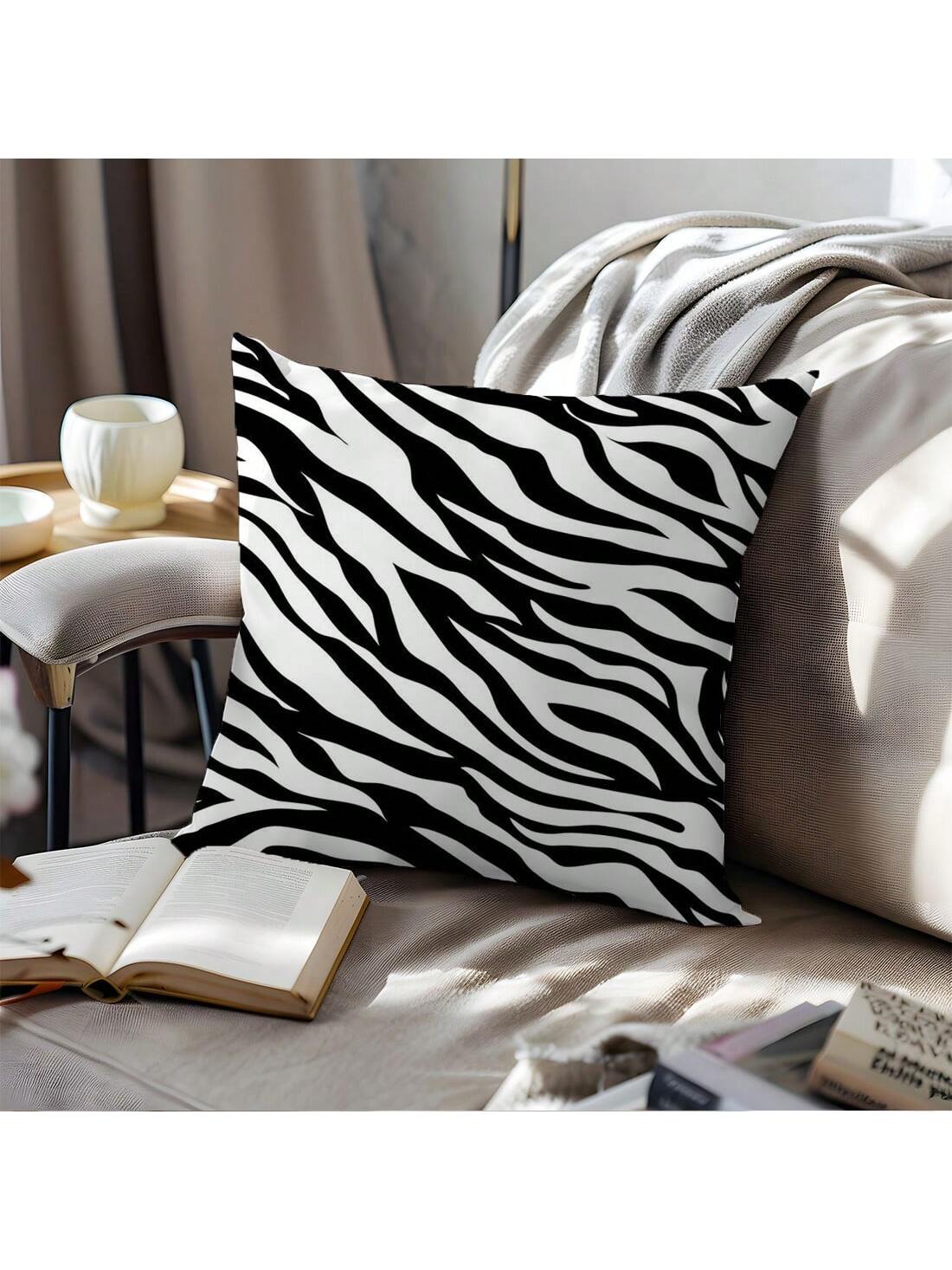 MEMNUN 1pc/2pcs Black Zebra Print Pattern Pillow Cover [Single-Sided Printing] 17.7*17.7in(45*45cm)/19.69*19.69in(50*50cm)/15.75*15.75in(40*40cm)] Home Bed Headrest Sofa Cushion Polyester Windowsill P