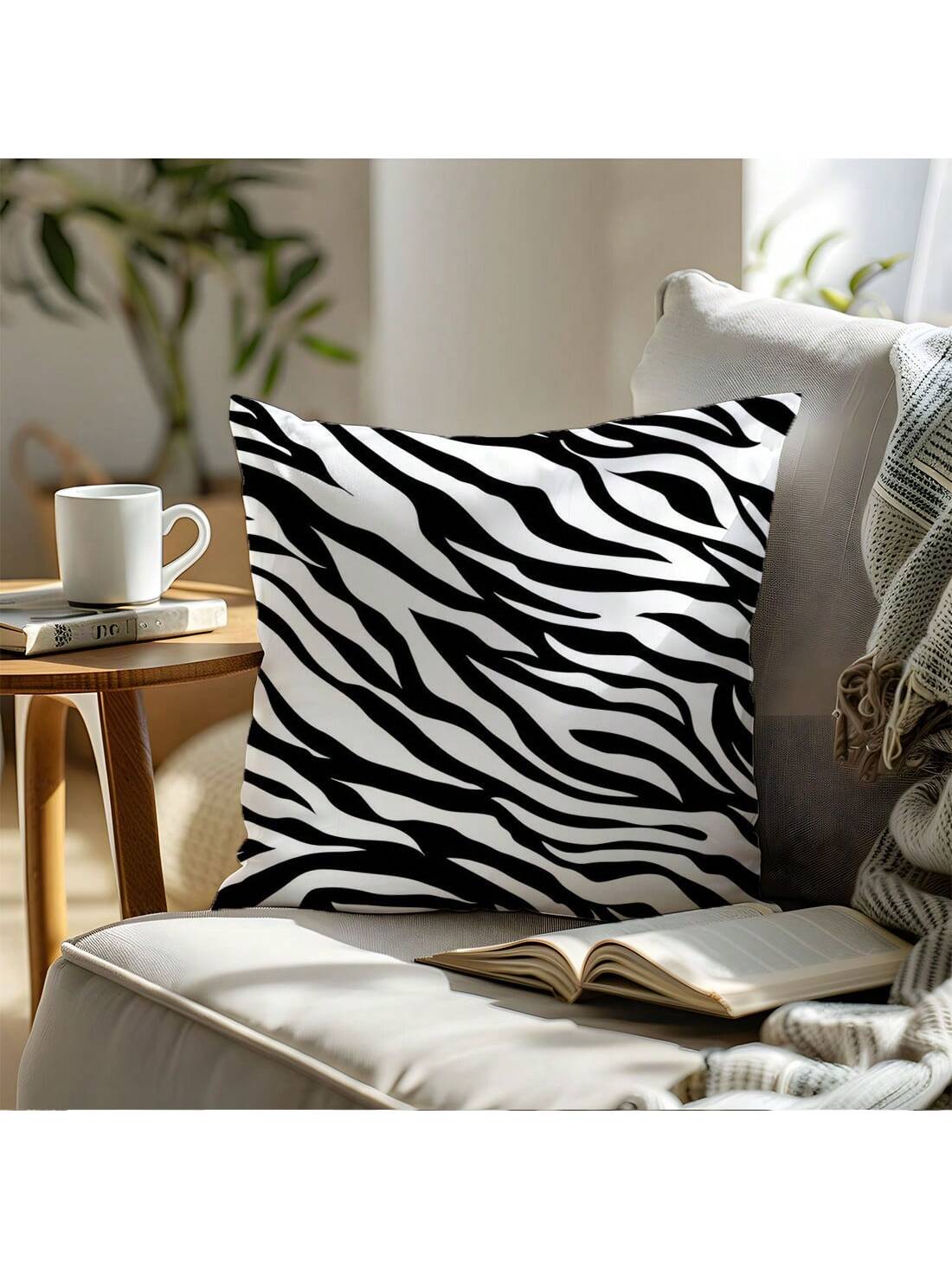 MEMNUN 1pc/2pcs Black Zebra Print Pattern Pillow Cover [Single-Sided Printing] 17.7*17.7in(45*45cm)/19.69*19.69in(50*50cm)/15.75*15.75in(40*40cm)] Home Bed Headrest Sofa Cushion Polyester Windowsill P