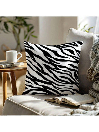 MEMNUN 1pc/2pcs Black Zebra Print Pattern Pillow Cover [Single-Sided Printing] 17.7*17.7in(45*45cm)/19.69*19.69in(50*50cm)/15.75*15.75in(40*40cm)] Home Bed Headrest Sofa Cushion Polyester Windowsill P