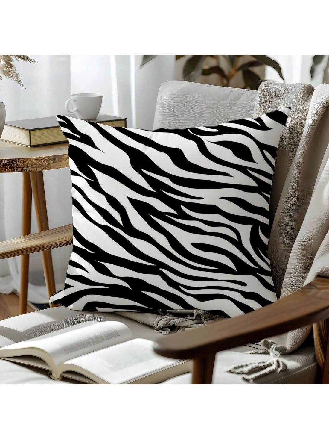 MEMNUN 1pc/2pcs Black Zebra Print Pattern Pillow Cover [Single-Sided Printing] 17.7*17.7in(45*45cm)/19.69*19.69in(50*50cm)/15.75*15.75in(40*40cm)] Home Bed Headrest Sofa Cushion Polyester Windowsill P