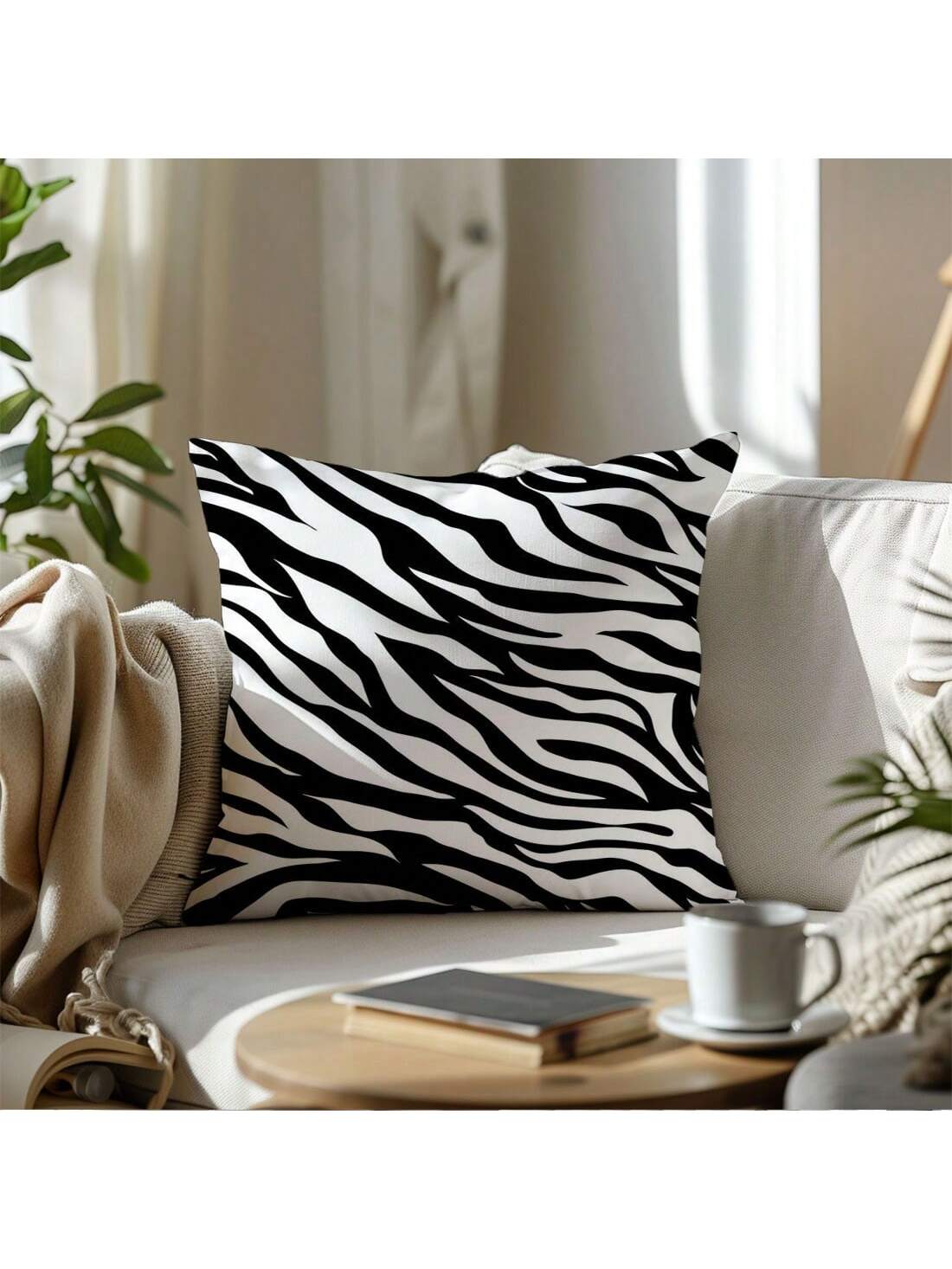 MEMNUN 1pc/2pcs Black Zebra Print Pattern Pillow Cover [Single-Sided Printing] 17.7*17.7in(45*45cm)/19.69*19.69in(50*50cm)/15.75*15.75in(40*40cm)] Home Bed Headrest Sofa Cushion Polyester Windowsill P
