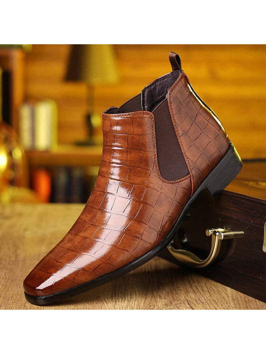 Men's Chelsea Boots, British Style Retro Square Toe Minimalist Business Formal Casual Short Boots