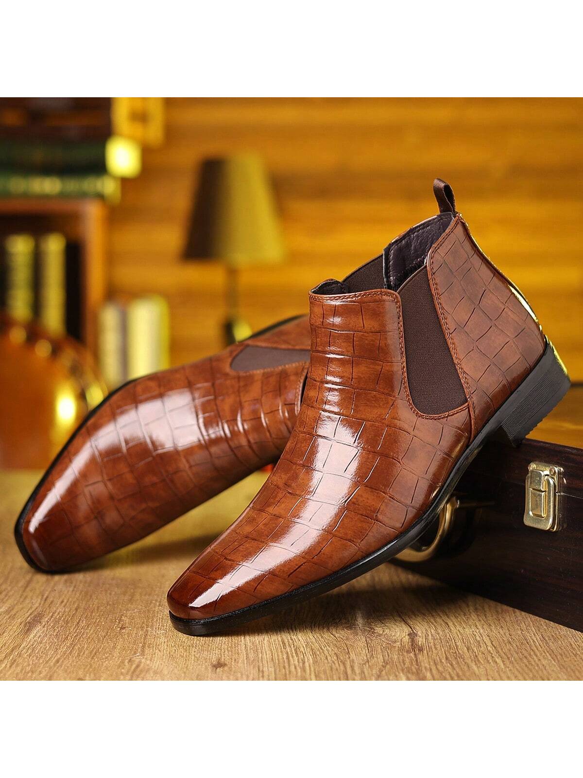 Men's Chelsea Boots, British Style Retro Square Toe Minimalist Business Formal Casual Short Boots