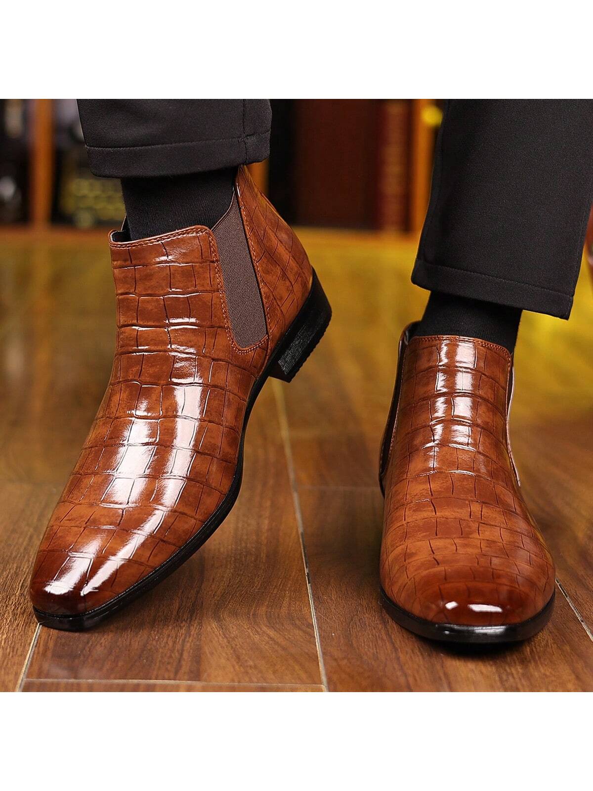 Men's Chelsea Boots, British Style Retro Square Toe Minimalist Business Formal Casual Short Boots