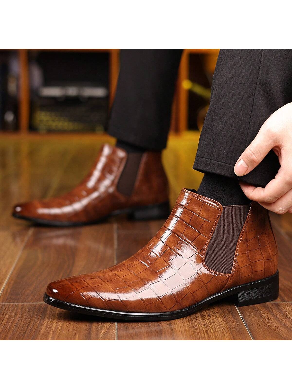 Men's Chelsea Boots, British Style Retro Square Toe Minimalist Business Formal Casual Short Boots