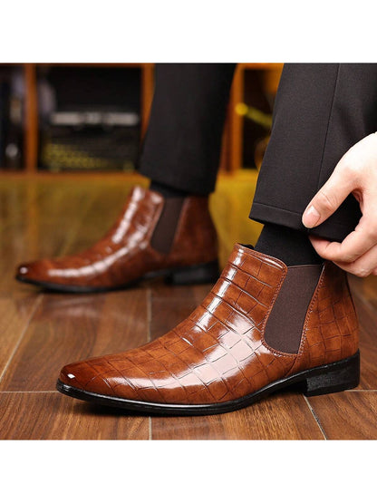 Men's Chelsea Boots, British Style Retro Square Toe Minimalist Business Formal Casual Short Boots