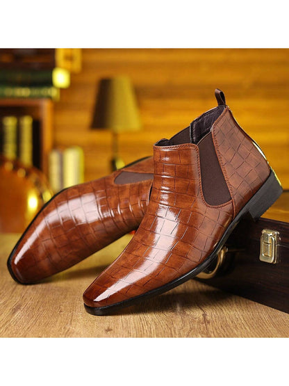 Men's Chelsea Boots, British Style Retro Square Toe Minimalist Business Formal Casual Short Boots
