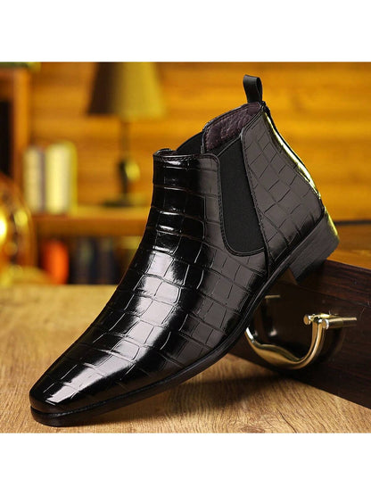 Men's Chelsea Boots, British Style Retro Square Toe Minimalist Business Formal Casual Short Boots
