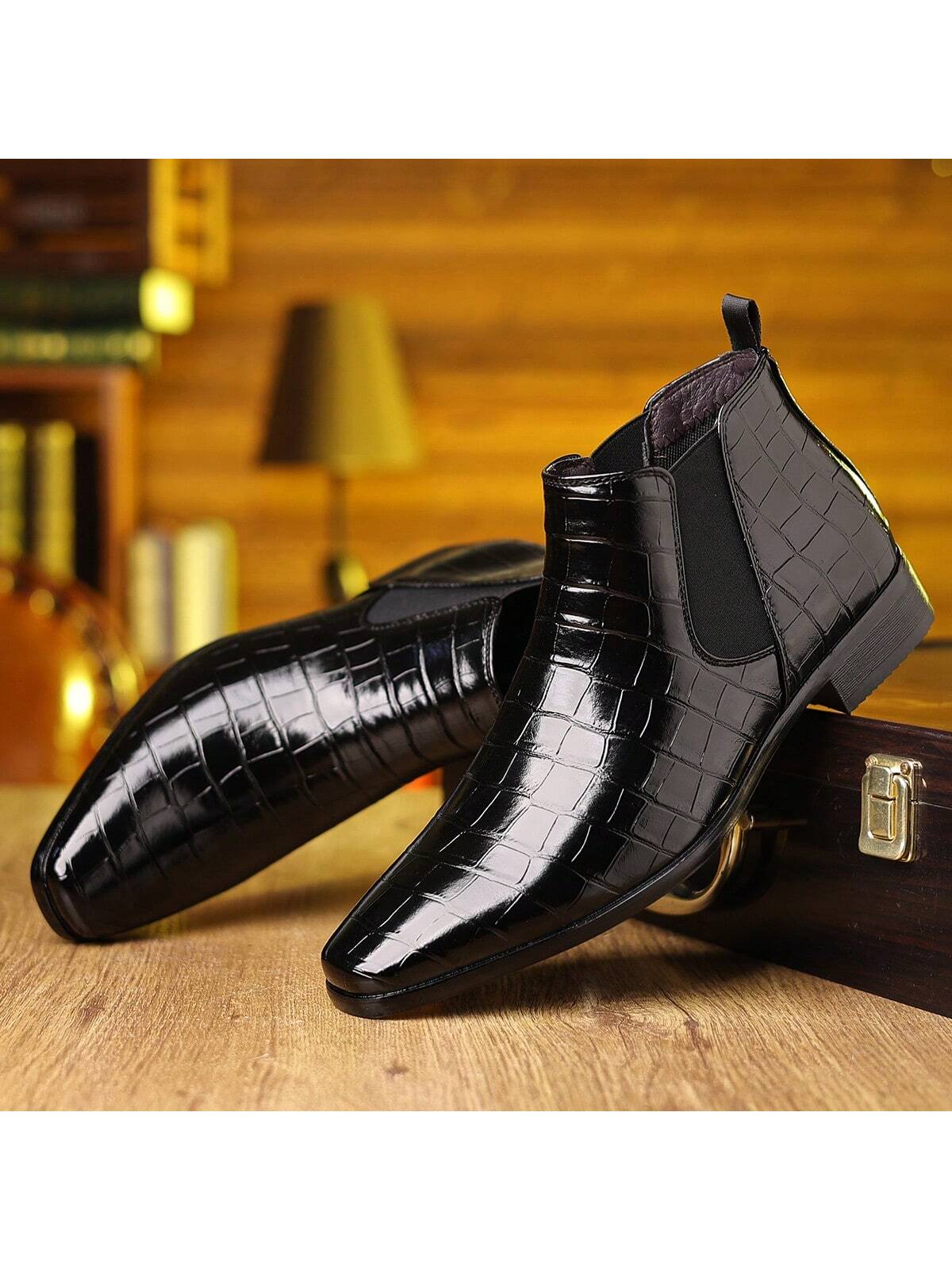 Men's Chelsea Boots, British Style Retro Square Toe Minimalist Business Formal Casual Short Boots