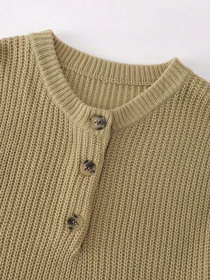 Men's Comfortable Minimalist Button Decor Long Sleeve Crew Neck Sweater, Casual Versatile For Daily Wear, Autumn/Winter