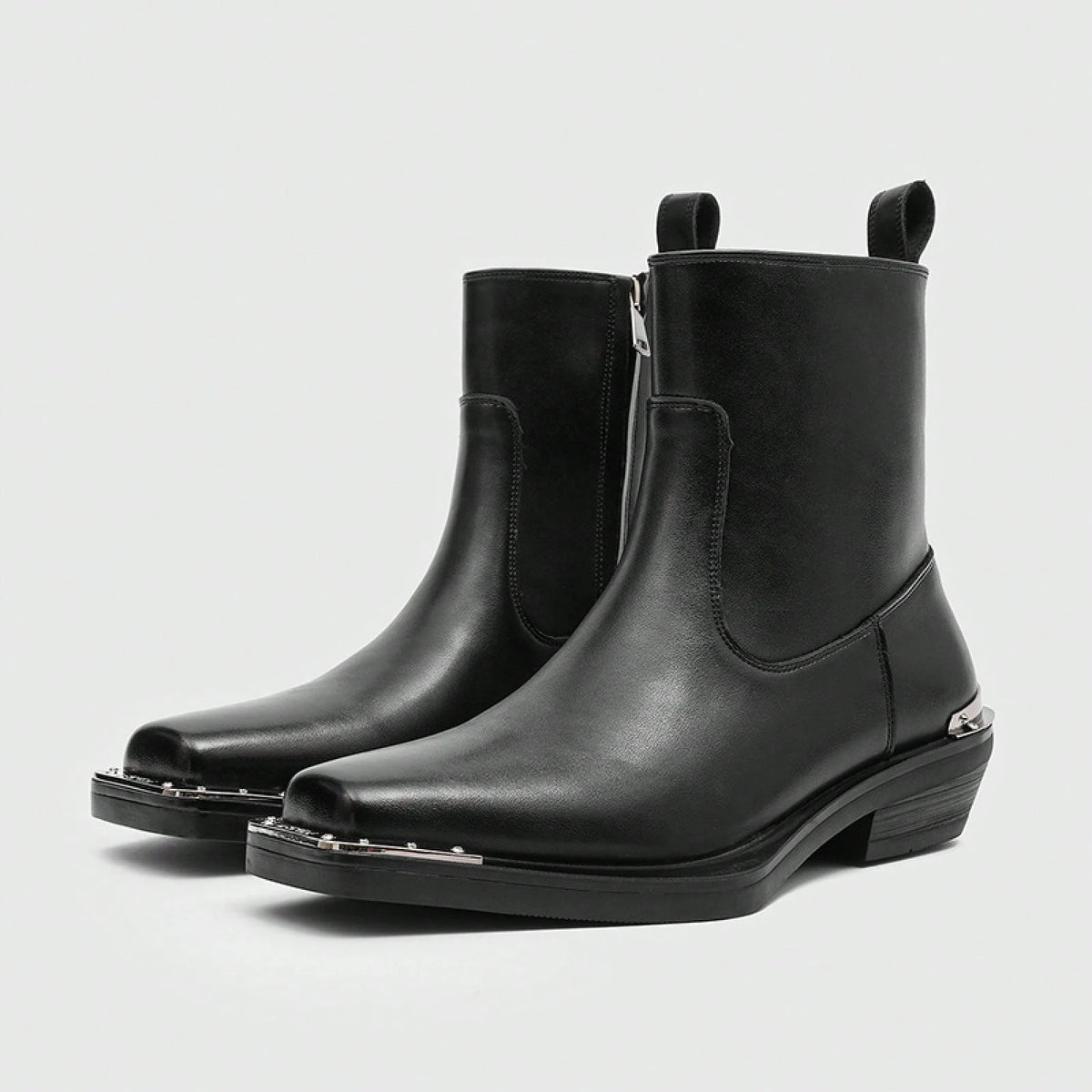 Men's High Heel Iron Toe Boots Zipper British Style Men's Chelsea Casual Commuting Boots