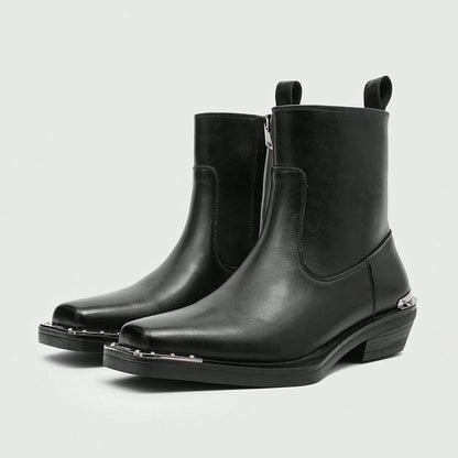 Men's High Heel Iron Toe Boots Zipper British Style Men's Chelsea Casual Commuting Boots