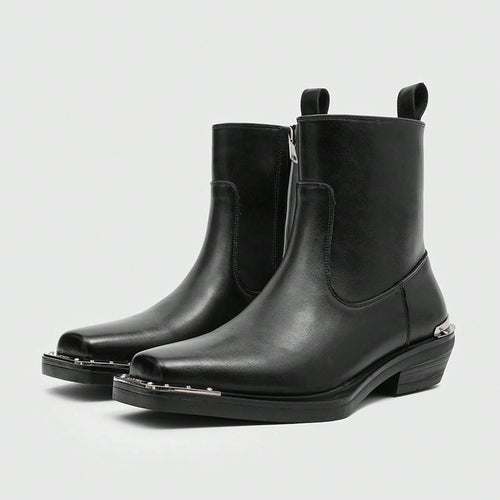 Men's High Heel Iron Toe Boots Zipper British Style Men's Chelsea Casual Commuting Boots