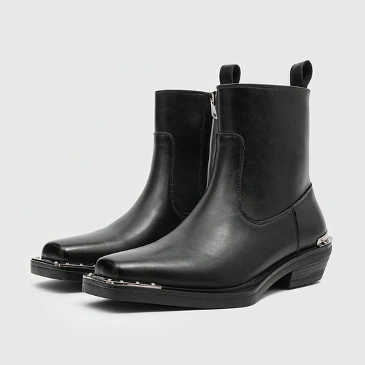 Men's High Heel Iron Toe Boots Zipper British Style Men's Chelsea Casual Commuting Boots
