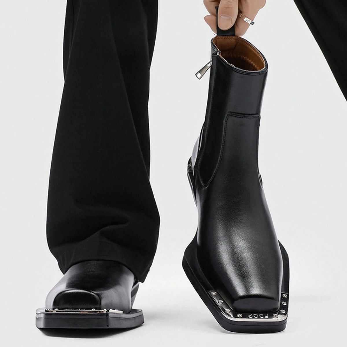 Men's High Heel Iron Toe Boots Zipper British Style Men's Chelsea Casual Commuting Boots
