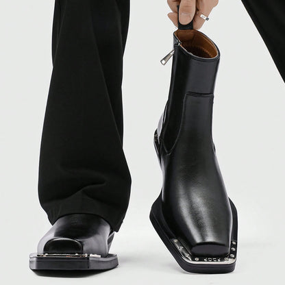 Men's High Heel Iron Toe Boots Zipper British Style Men's Chelsea Casual Commuting Boots