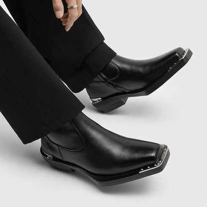 Men's High Heel Iron Toe Boots Zipper British Style Men's Chelsea Casual Commuting Boots