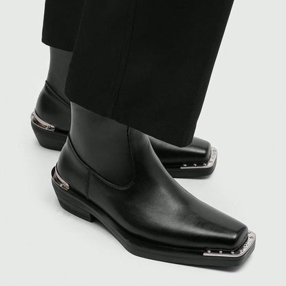 Men's High Heel Iron Toe Boots Zipper British Style Men's Chelsea Casual Commuting Boots