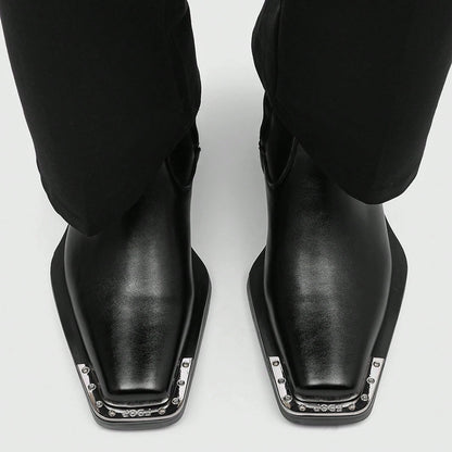 Men's High Heel Iron Toe Boots Zipper British Style Men's Chelsea Casual Commuting Boots