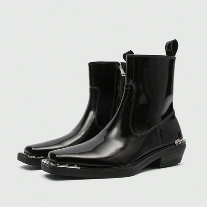 Men's High Heel Iron Toe Boots Zipper British Style Men's Chelsea Casual Commuting Boots